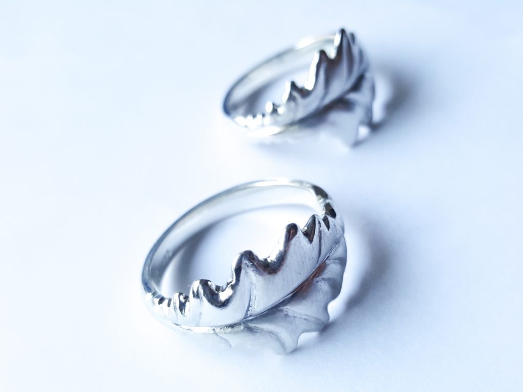 Handcarved rings - Sterling silver Oak leaf